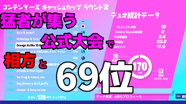 【フォートナイト】デュオラウンド２で69位！！