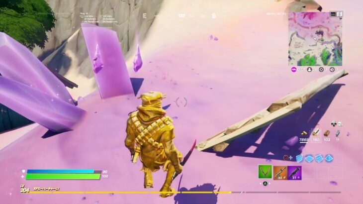 Fortnite_フォートナイト　ウィーク15クエスト（チャレンジ）攻略　 延べ棒を消費する　砂の中での移動距離　キャラクターから情報を得る　キャラクターを雇う　砂に潜って20メートル以内で5秒間留ま