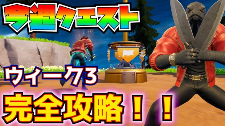 「今シーズンクエスト」ウィーク3完全攻略！！(スペシャリストを雇う、決闘サークル、スピード86に到達、戦闘用貯蔵品を回収、ルート・アイランドのキャプチャー地点)【フォートナイト/Fortnite】