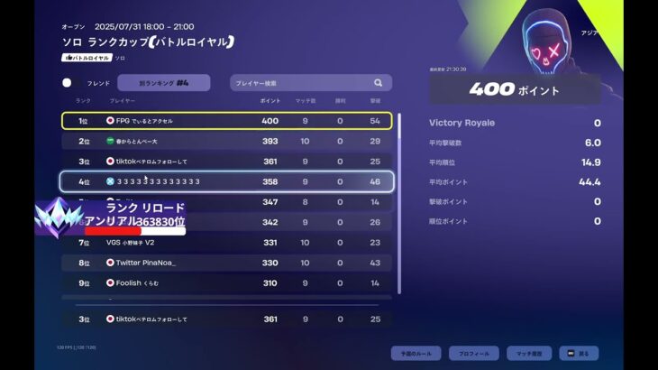 フォートナイトソロ大会でアジア3位取った時の反応