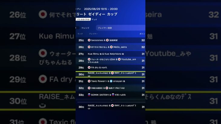 デュオ大会！！30位！動画撮るの忘れました！すみません🙇‍♀️ #フォートナイト #shorts