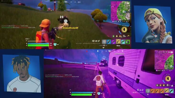 フォートナイト　デュオ　BLITZ ROYALE　一人で15人撃破！ビクトリーロイヤル達成！（甥っ子、上画面）