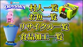 【レゴフォートナイト 一覧】村人・魚・リサイクル・魚加工 参考に